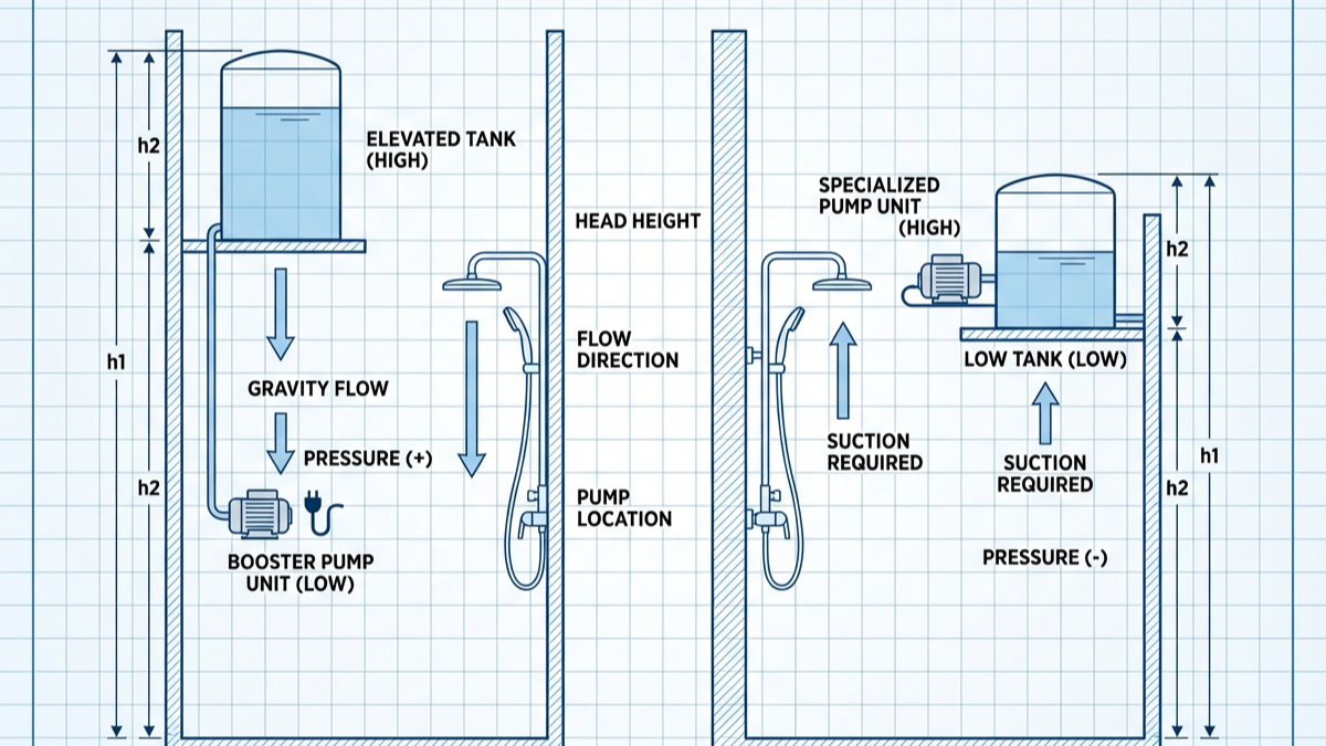 Positive Head vs Negative Head Shower Pumps Explained