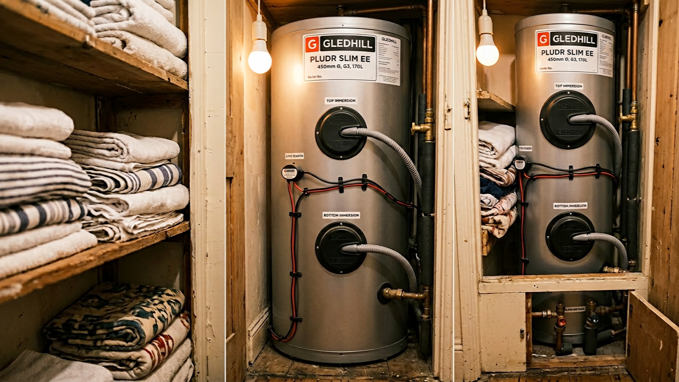 Gledhill PLUDR Slim EE Range: Electric Element Options For G3 Cylinders