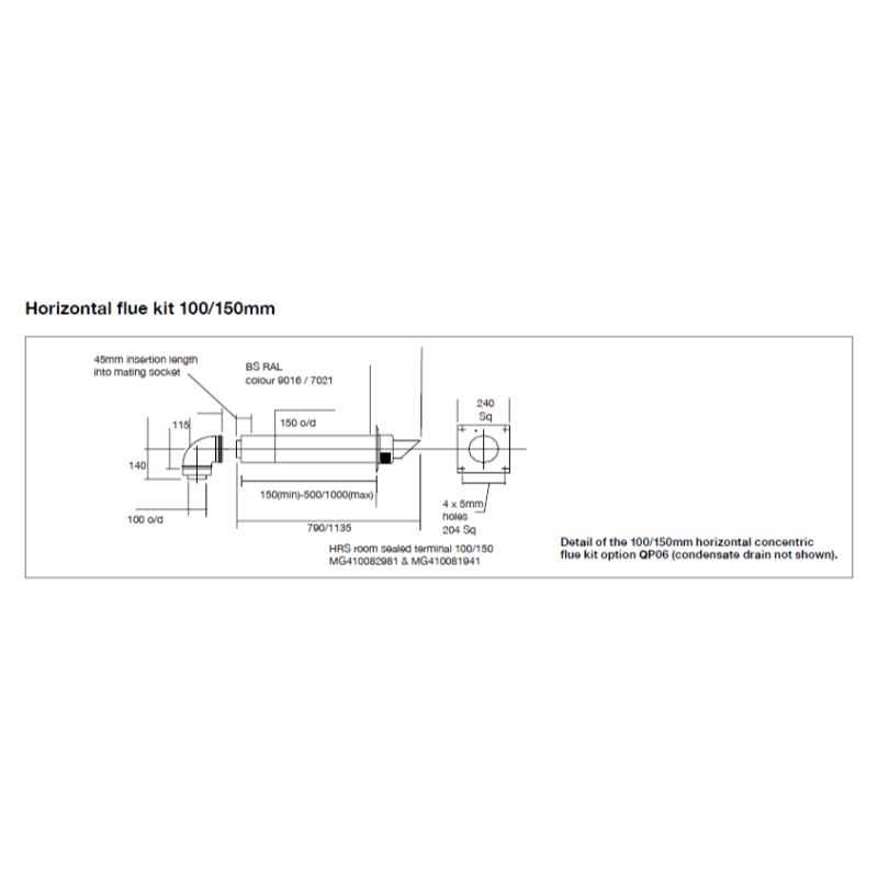 Remeha Quinta ACE 55/65/90/115/160 Horizontal Flue Kit