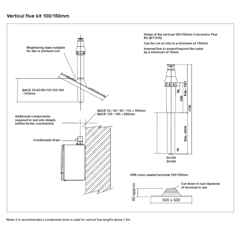 Remeha Quinta ACE 55/65/90/115/160 Verticle Flue Kit