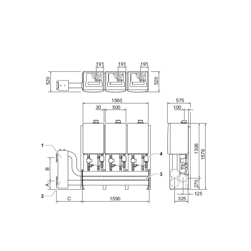 Remeha Free Standing Inline Cascade Kit Frame &amp; Headers 3x30/45KW