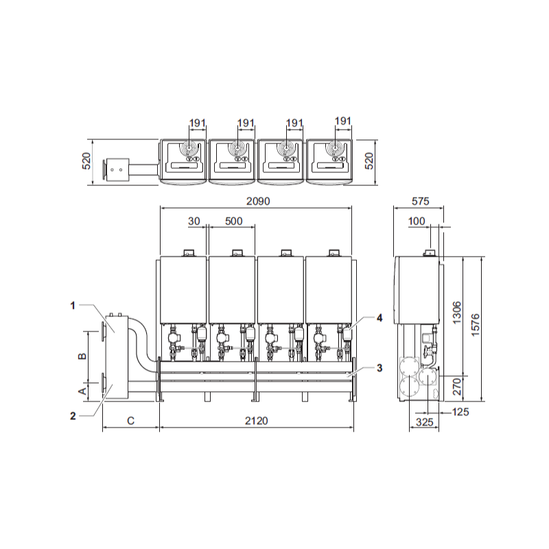 Remeha Free Standing Inline Cascade Kit Frame &amp; Headers 4x30/45KW